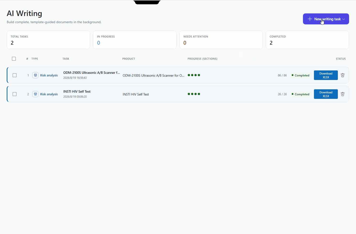 Step 1 — uploading the IFU and confirming the extracted device characteristics